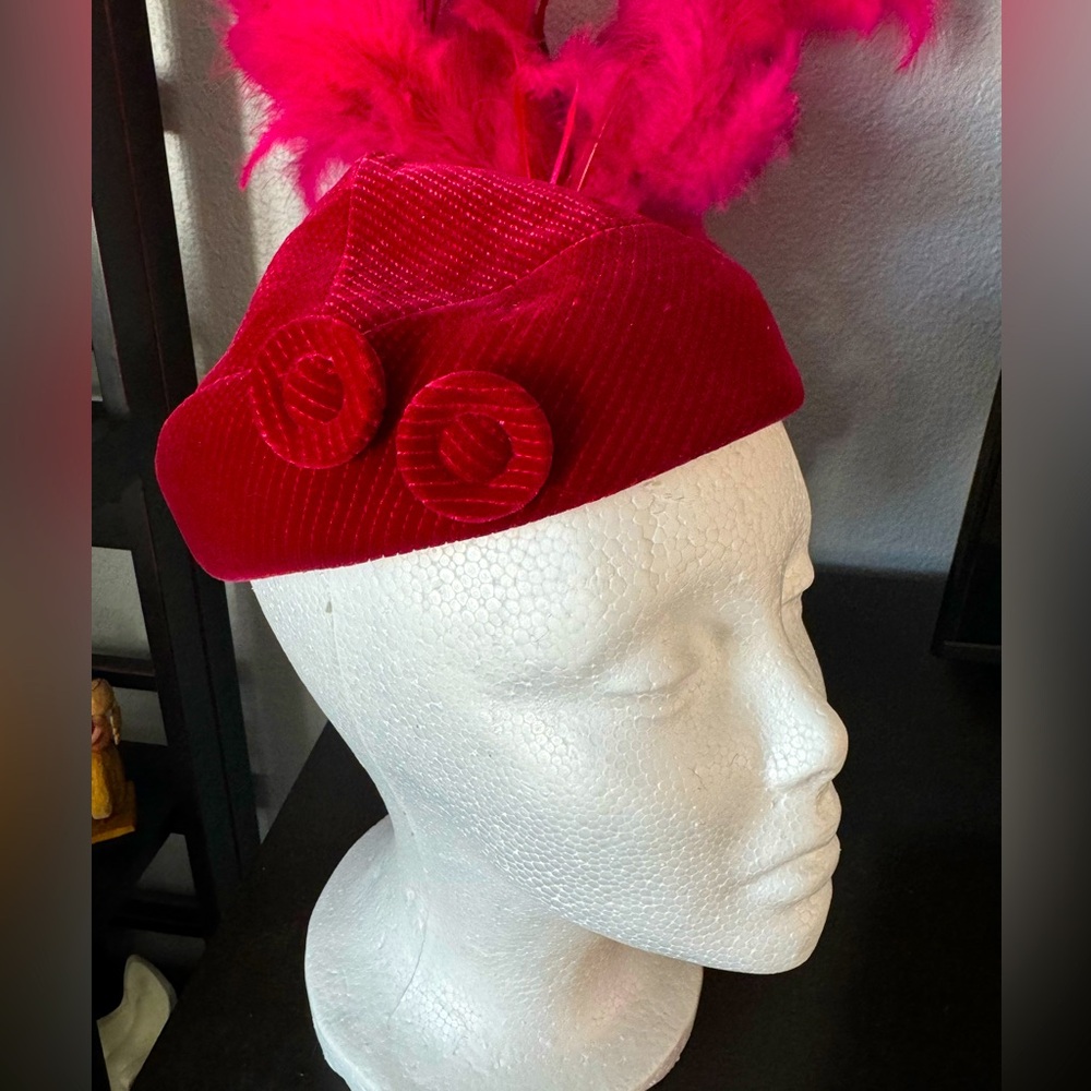 Vintage Cranberry Red Corduroy Point Top Beanie Hat
